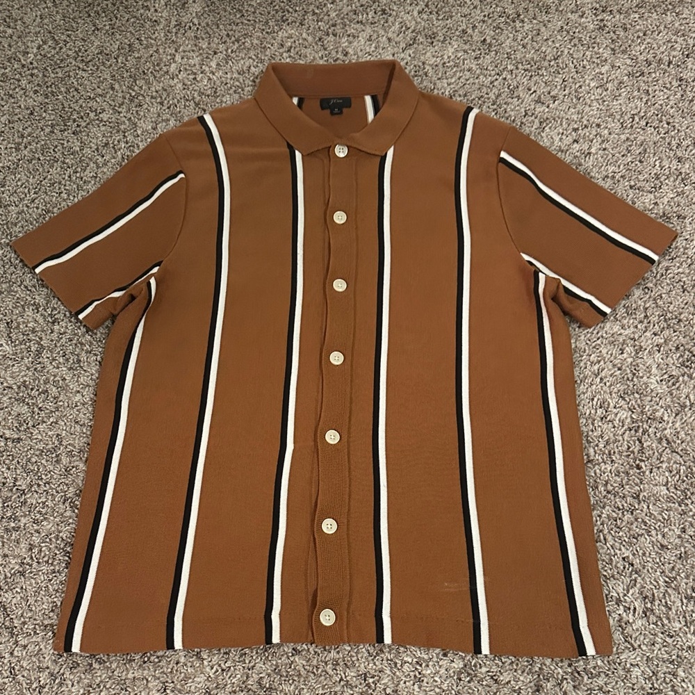 J. Crew Cognac, Navy and White Striped Button-Down Sweater Polo